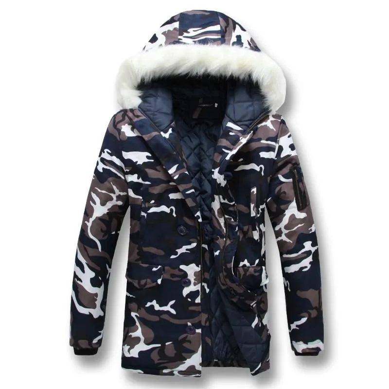 2020 Płaszcze zimowe Mężczyźni Kurtki Veste Homme Parkas Moda Moda Kapturem Kamuflaż Kurtka Windbreaker WinterJacke Herren 5XL