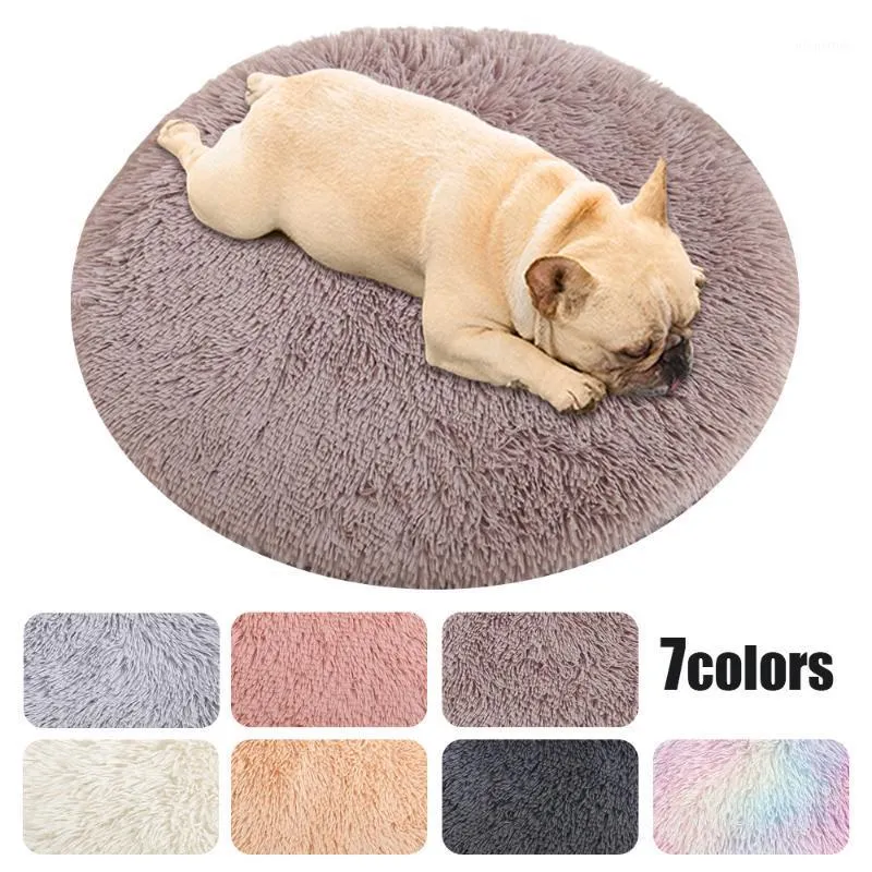 Kennels Pennor Fluffy Fleece Dogs Cat Bed Round Pet Donut Djup Sova Kudde för Liten Stor Hund Soft Winter Warm Plush Pad Superior Comf