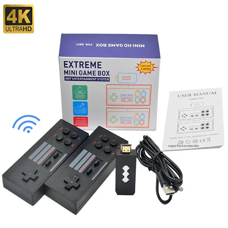 4K bärbar videospelkonsol Mini HD-spel Box kan lagra 568 Spel Retro Console Wireless Controller 2.4G Extreme Support TF FC NES