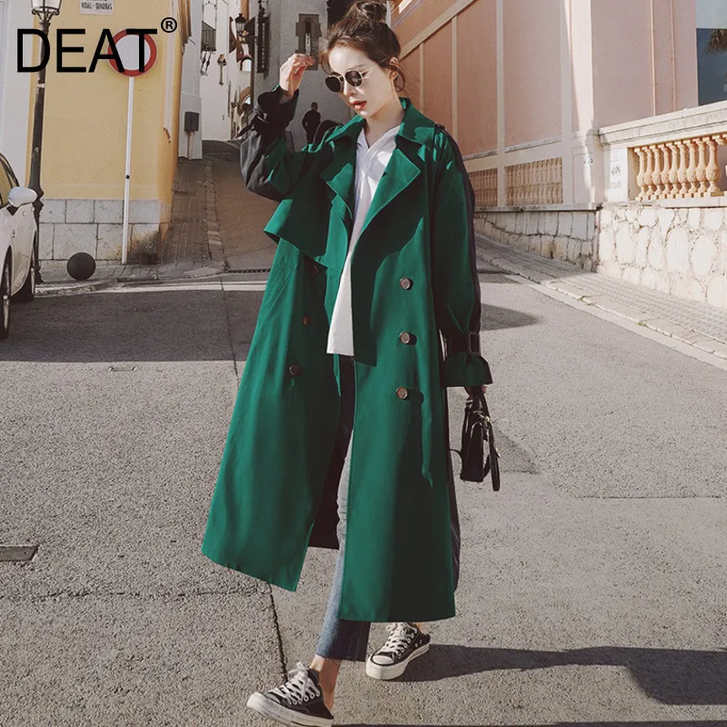 [DEAT] Cappotto da donna a maniche lunghe Colore risvolto Over size con cintura Selvaggio coreano Casual Nuovo abbigliamento moda autunnale AM793 201111