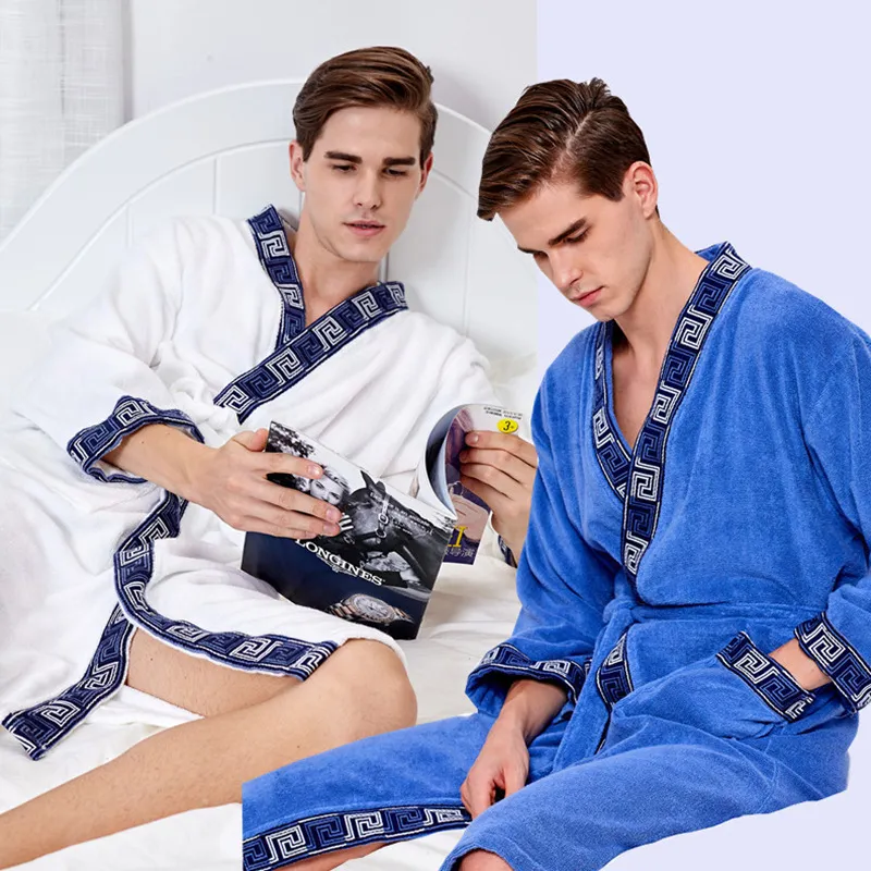 Bathrobes dos homens vestes masculino Plus Size 100% Algodão Terry Bathrobes Todaçados Bathrobe Mens Sleepwear Long Masculino Robe Kimono PA1858