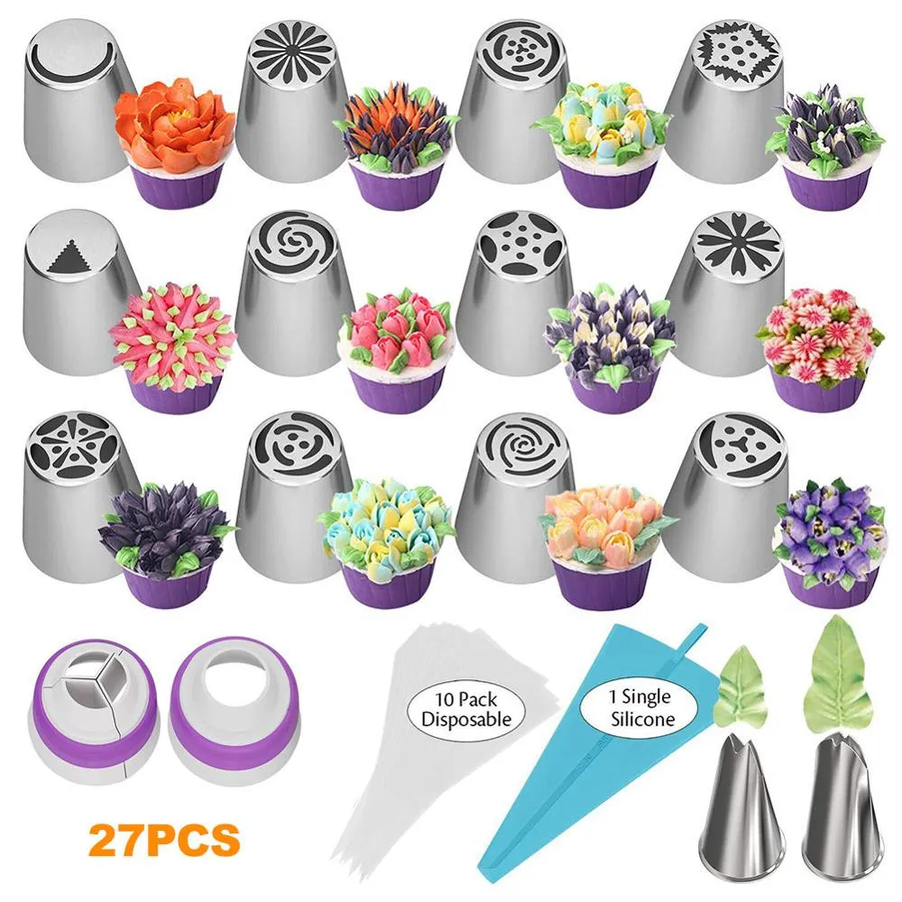 27pc/Set Christmas Pastry Tools Nozzles voor crèmekleurige spuitmondstuk tulpenbladeren Russische spuit tip cake banketpas glazuur spuitmonden