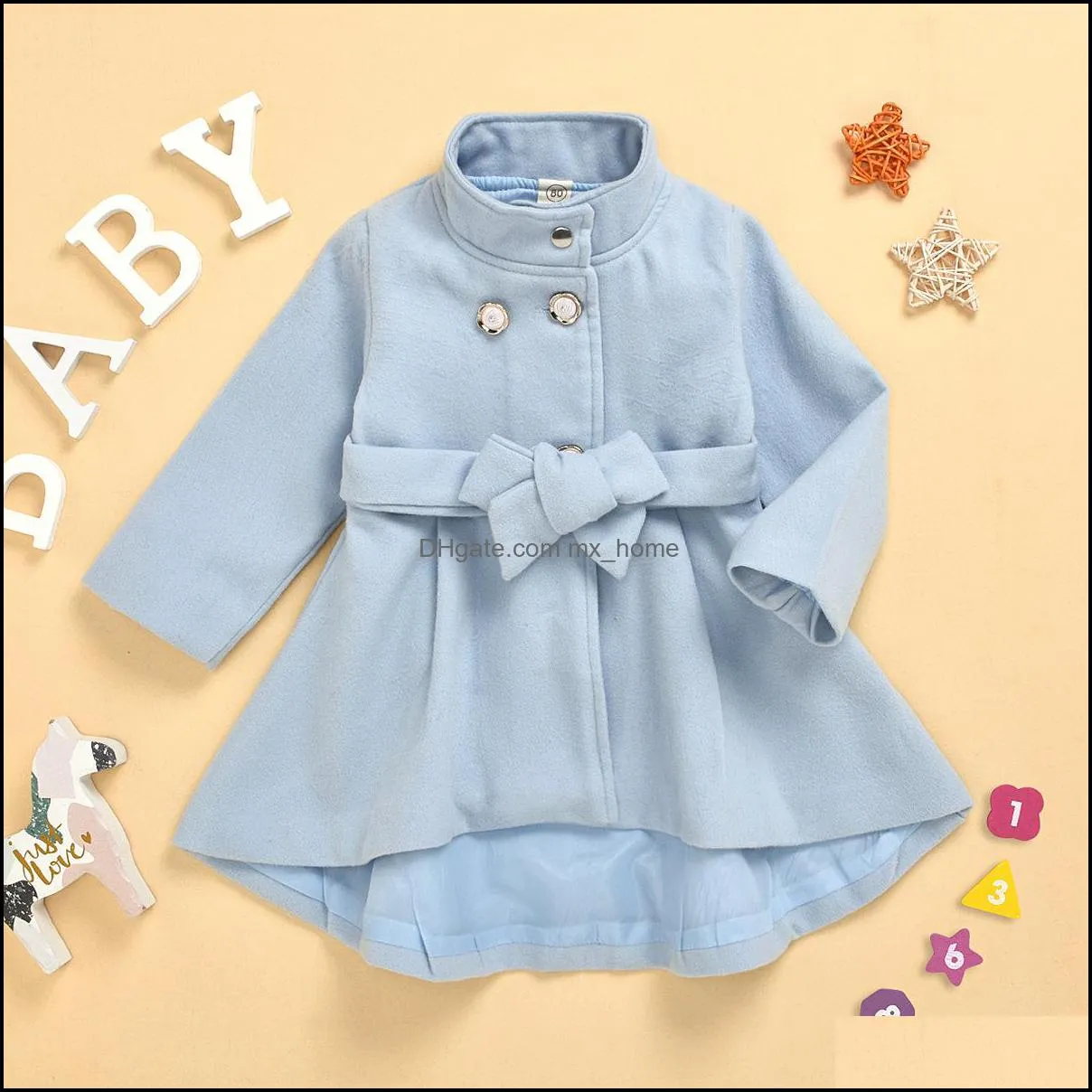 kids clothes girls woolen Lace-up trench coat dress children Solid color Overcoat dresses Autumn Winter Boutique fashion baby Clothing