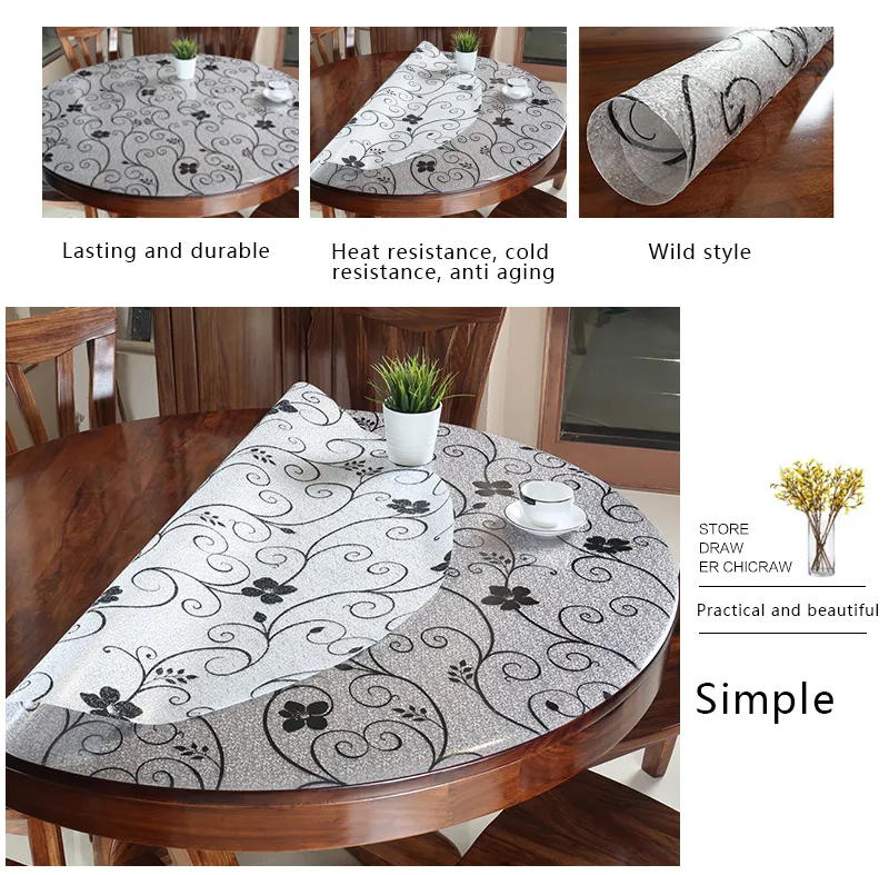 Pvc Table Topper Round 120 In Round Tablecloth Soft Glass PVC Table Cover, Waterproof Oilproof ...
