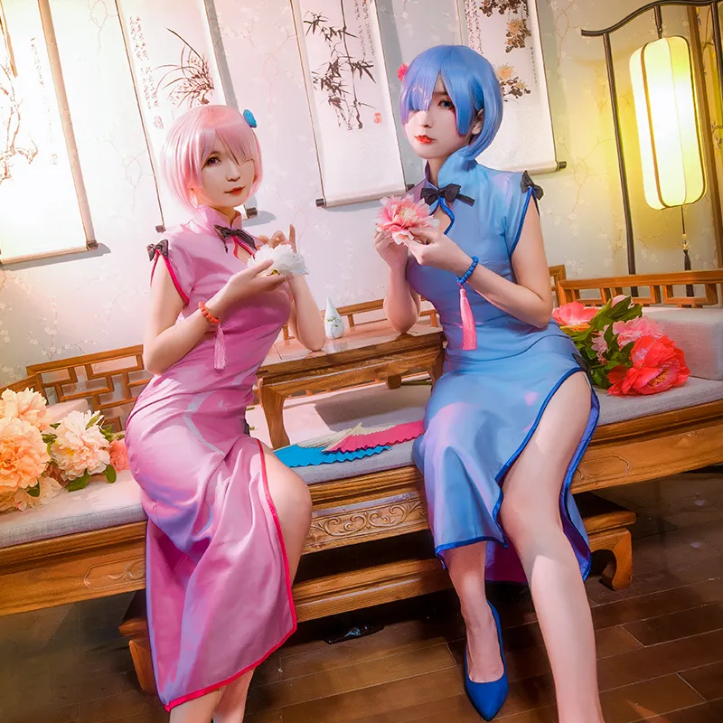 Anime Re Life Een andere wereld van Zero Ram Rem Cheongsam Cosplay Kostuum Volledige Set Halloween