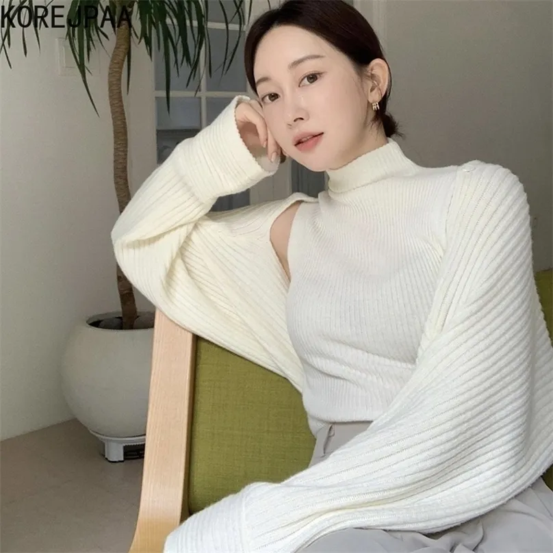 KOREJPAA Mulheres Suave Dois Pedaço Situado Sólido Gola Slim Slim Sweater Sweater + Manga Longa Knitwear Shawl Cardigan Terno 220302