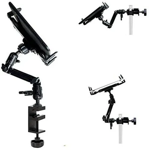 Heavy Duty 4-Way Multi Joint Adjust Aluminium Pole/Bar Music Mic Microphone Stand Clamp Mount pour Apple iPad Pro Air Mini Samsung Galaxy Microsoft Surface Pro