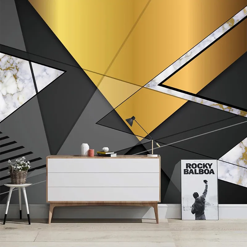 Personalizado papel de parede Photo Para Paredes 3D Modern Black Gold padrão geométrico TV fundo Mural Sala Decoração Art