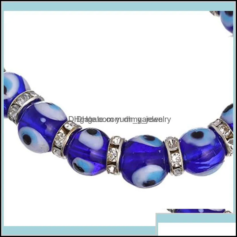 Beaded Strands Bracelets Fashion Men Women Blue Color Round Shape Evil Eye Beads Lampwork Glazed Glass Bead Energy Yoga Crystal Bracel