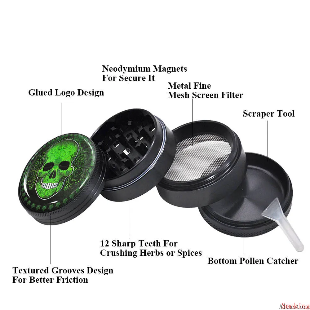 Skull Series Metal Aluminum Alloy Smoking Herb Grinder 50MM 4 Parts Layers CNC Diamond Spice Tobacco Grinders Spice Crusher DHL