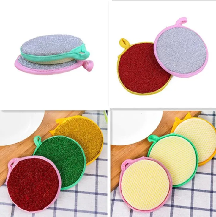 Cheap Colored Round Shaped Double Side Non Stick Oil Kitchen Sponge Dish Scrubbers Pads Washing Cleaning