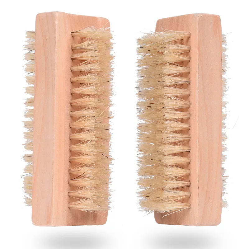 Brosse en bois en poils de sanglier naturels, brosse à ongles Double face, nettoyage manuel SPA, brosses de Massage