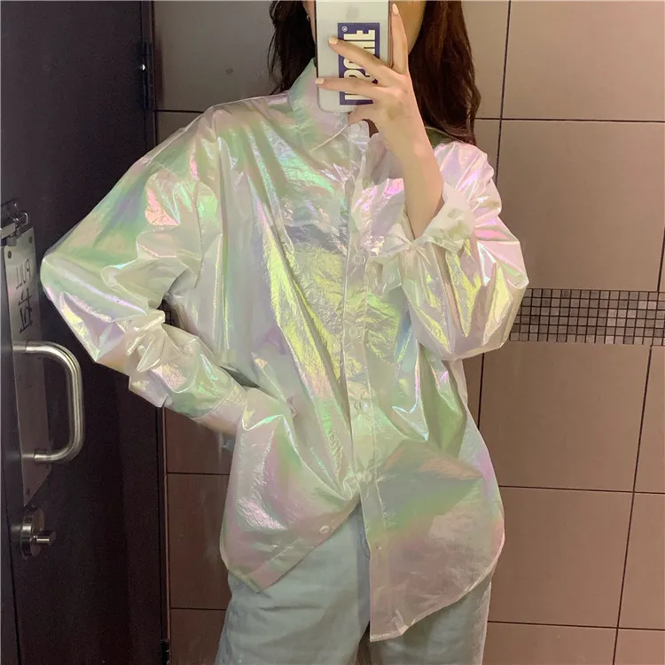 Zipper Clear Iridescent Jacket Rainbow See Through Jacket