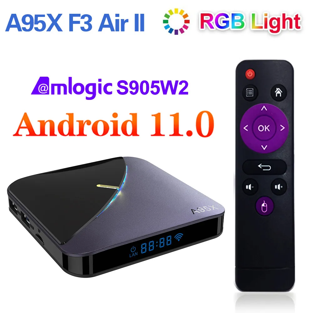 A95X F3 AIR IIアンドロイド11テレビボックスAmlogic S905W2 5G WiFi 4K 3D BT5.0 RGBライトTVボックスHDメディアプレーヤー2G 16G 32G 4G