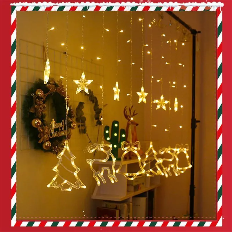 LED Christmas Deer Tree Bells Star String Fairy Lights Rideau Lumière Guirlande extérieure pour la fête à la maison Nouvel An Décor de mariage 201204