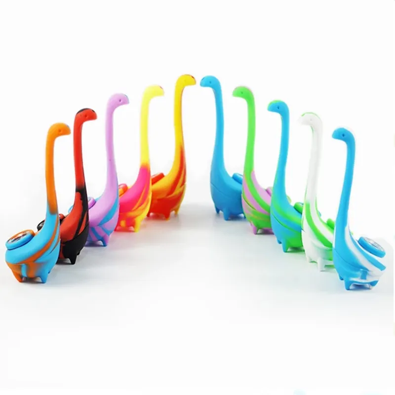 Tubo in silicone da 7 pollici in vetro portatile Mini forma di elefante Acqua per tabacco Tubi manuali in silicone per fumatori dinosauro multicolore