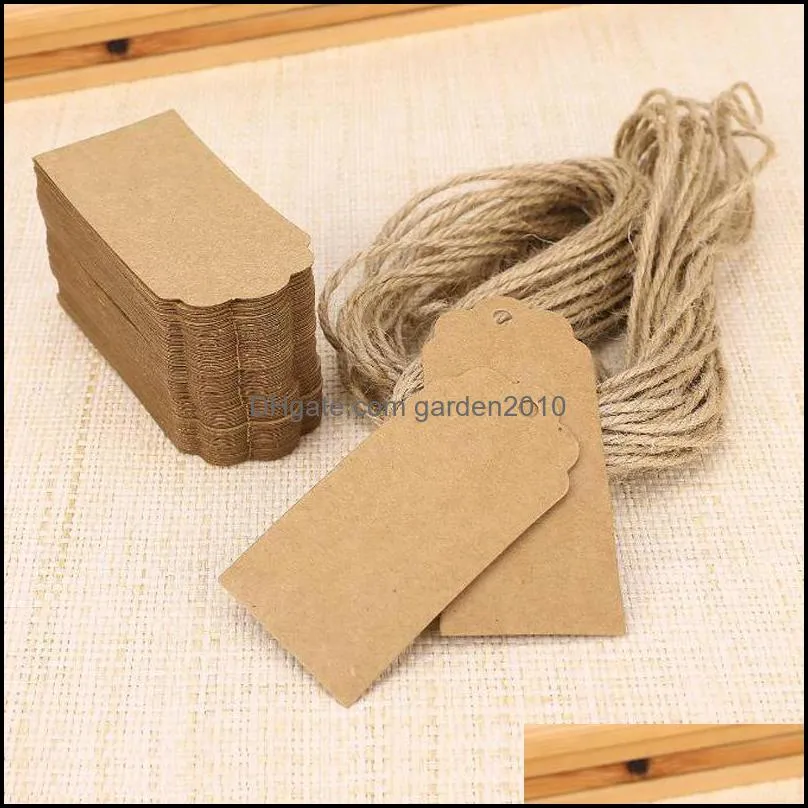 100X Brown Kraft Paper Tags Lace Scallop Head Label Luggage Wedding Note +String DIY Blank price Hang tag Kraft Gift Hang tag