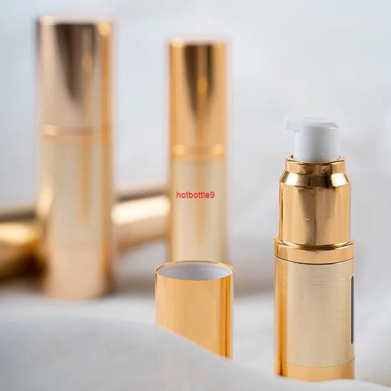 Top Gold 15ml 30ml 50ml Airless Bottle Pump Vakuum Lotion Shampoo Kosmetiska Makeup Hudvård Containrar Förpackning 10st / Lotpls Order