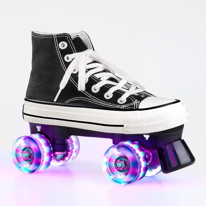 Children's Quad Skating Double Row Roller Skates, Unisex Canvas