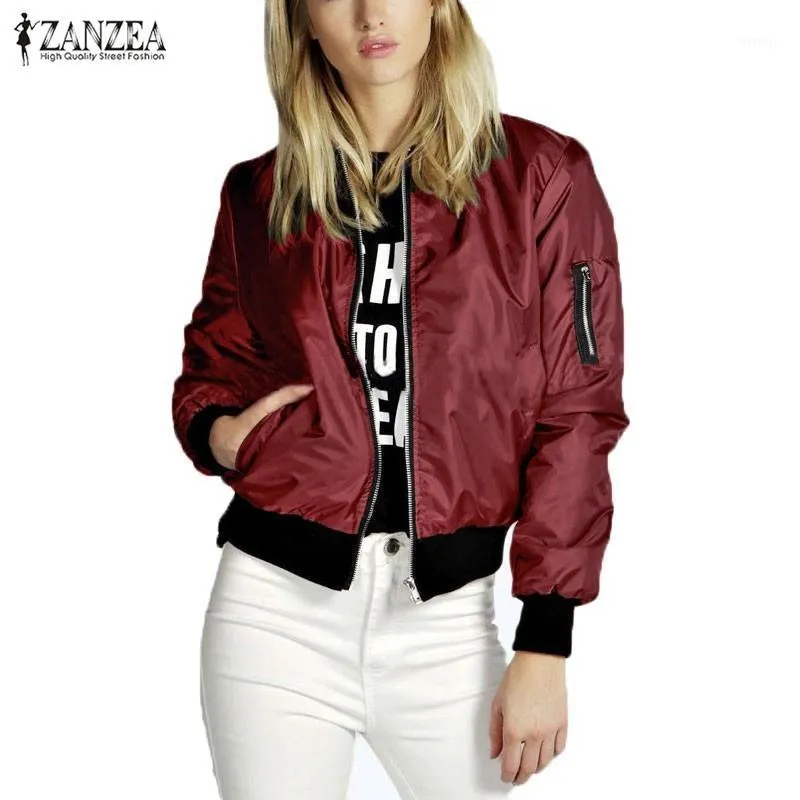 Damenjacken Großhandel - Markenjacke 2021 Herbst Winter Frauen Outwear Celeb Bomber Langarmmantel Lässiger Stehkragen Slim Short Outerw