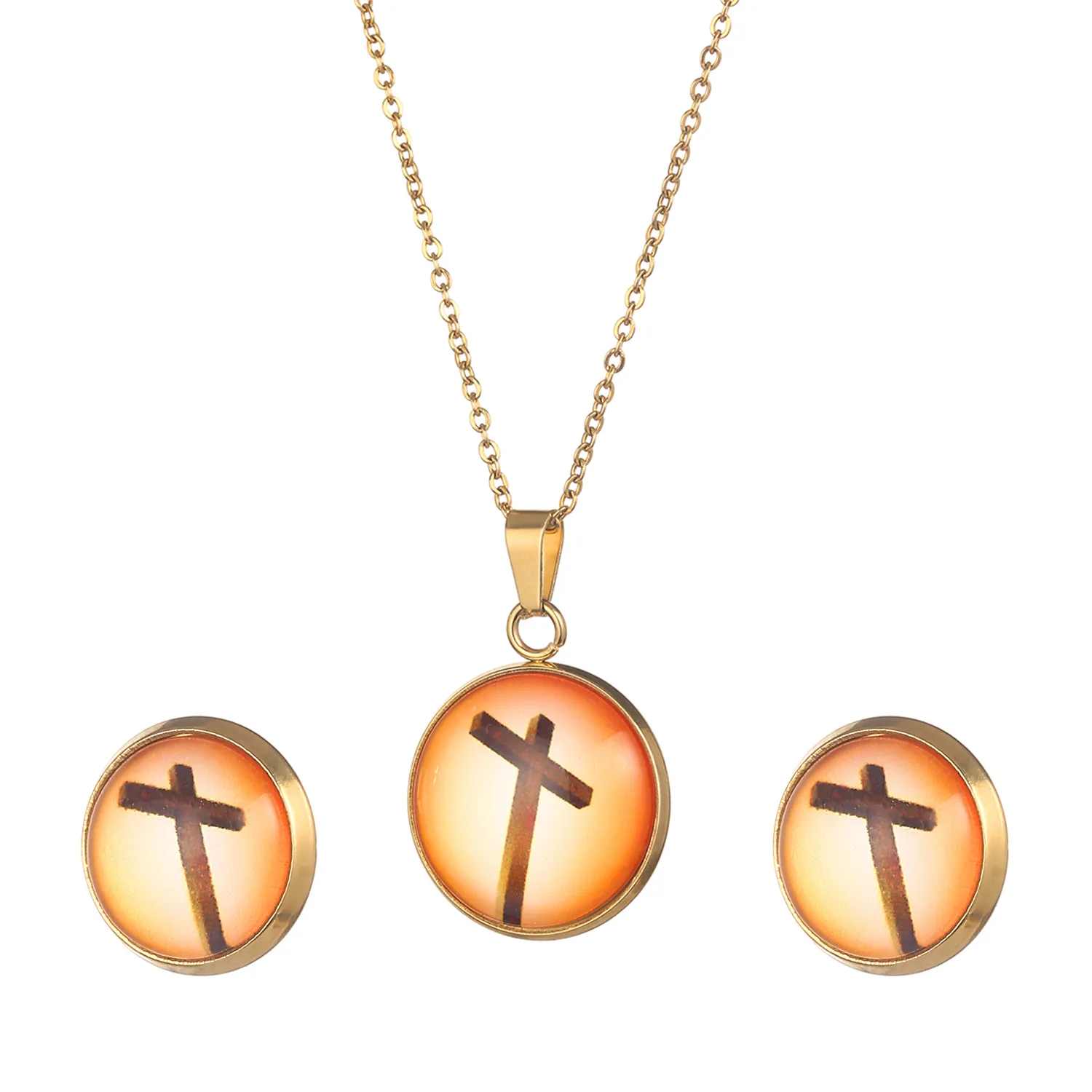 Collana con croce cristiana di Gesù, in acciaio inossidabile, con pendenti con croce di preghiera in oro, set di gioielli da uomo