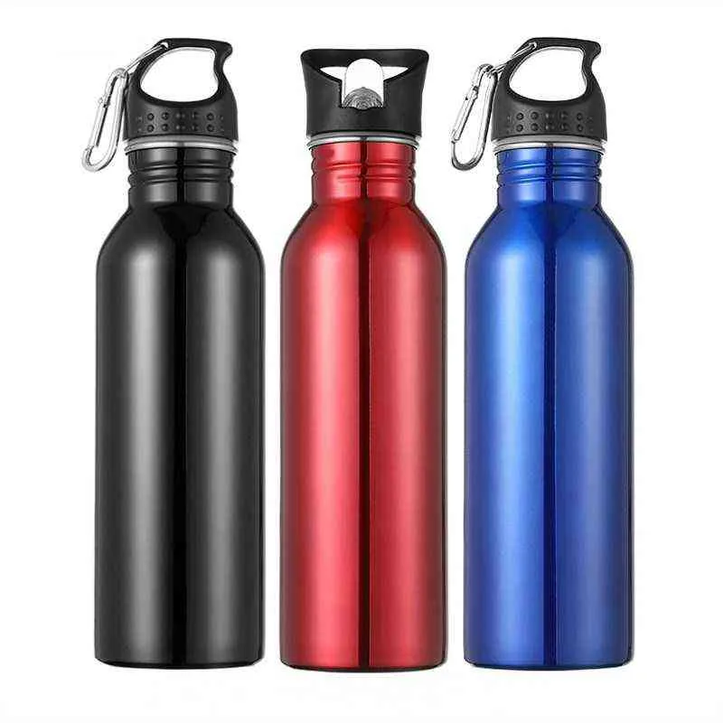 750ml 단일 레이어 스테인레스 스틸 물 병 휴대용 사이클링 체육관 스포츠 마시는 병 BPA 무료 누설 컵 Drinkware 남자 Y1223