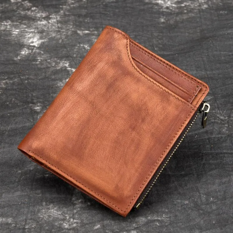 Hommes en cuir véritable tanné portefeuille à deux volets pochette sac d'argent poche à monnaie multi-cartes porte-clip mâle court sac à main1