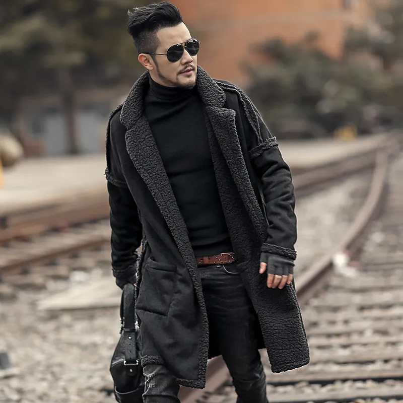 Doublesided Wear Giacca in pile di lana pelosa Cappotto lungo caldo per uomo Inverno Cappotto di marca stile europeo peluche F70991 201116