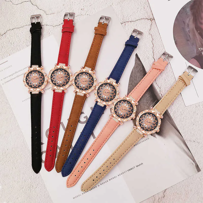 Дамы повседневные кожаные кварцевые наручные часы Звездное небо Наручные часы Женский Reloj Mujer Relogio