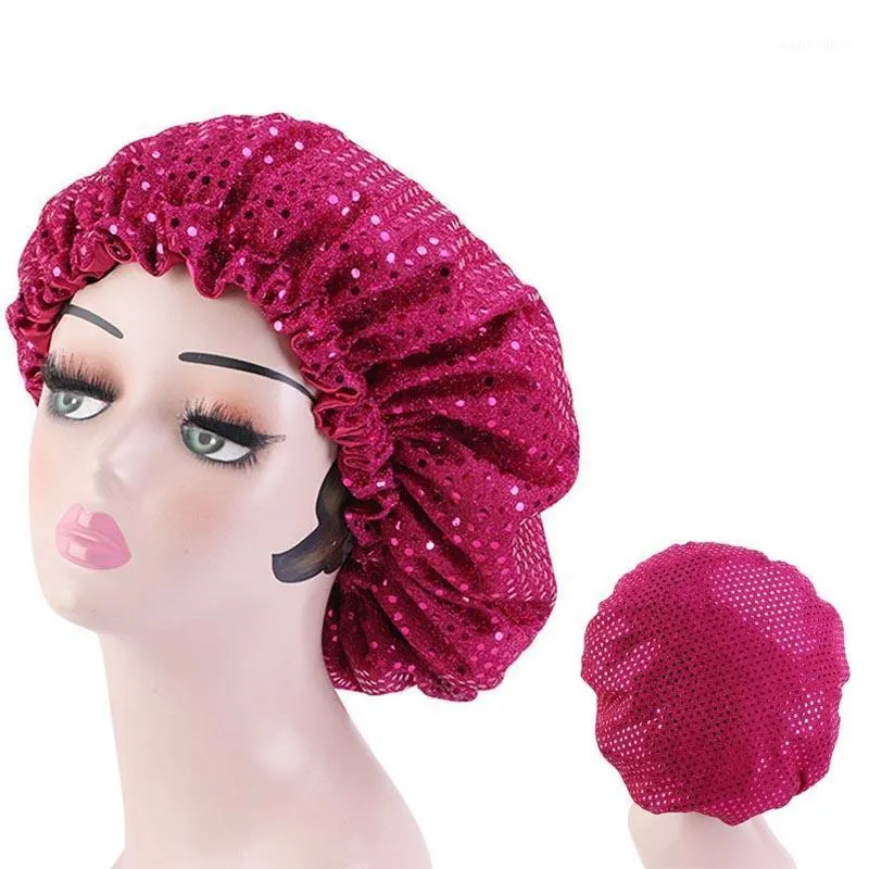 Beanie/Skull Caps Satin Night Sleep Cap 2021 Vrouwen lovertjes Elastische Bonnet Hat Head Cover aanpassen Haarverlies krullende veerkrachtige stylingaccessoires