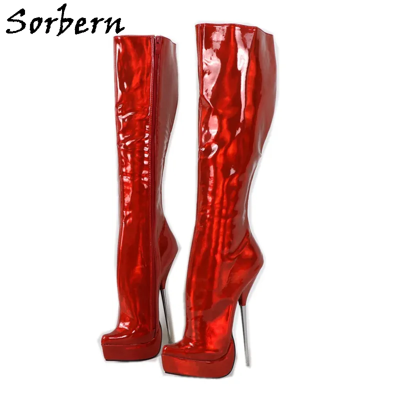 Sorbern multi-couleurs Holo Bottes hautes 21cm High Talon Ballet Talages Plateaux Points Points personnalisés Lignes de veau slim personnalisé