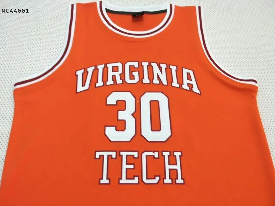 Vintage Rare Correct version Virginia Tech University Hokies Dell Curry #30 Full embroidery Size S-4XL or custom any name or number jersey