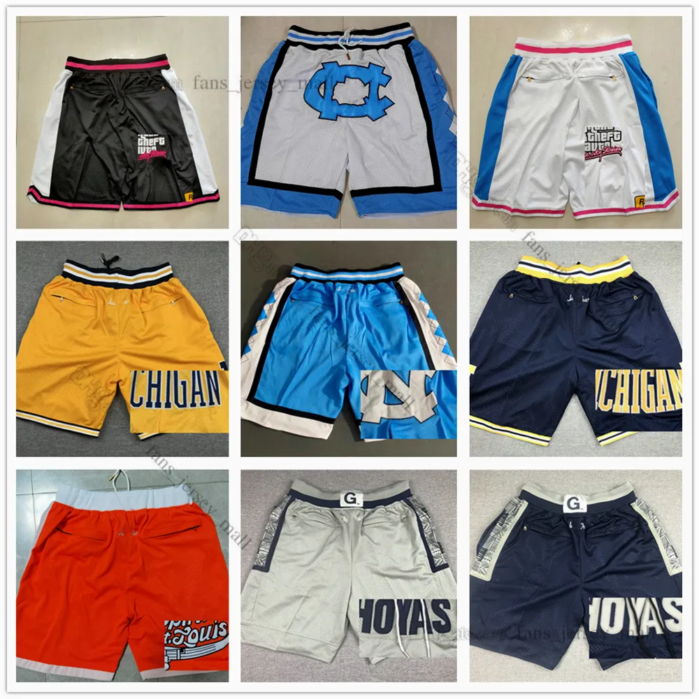 Just don New University of North Carolina Herren UNC Basketball Shorts Pocket PANTS Alle Nähte Lila Blau Weiß Herrengröße XS-XXL