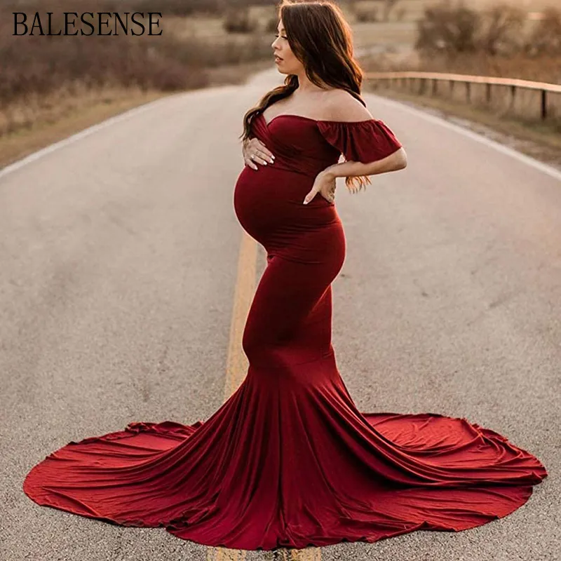 Elegant Off Shoulder Maternity Mermaid Dress For Photoshoot Stretchy,  Comfort Fit Pregnancy Gown For Baby Shower & Photography From Jiao08,  $24.05