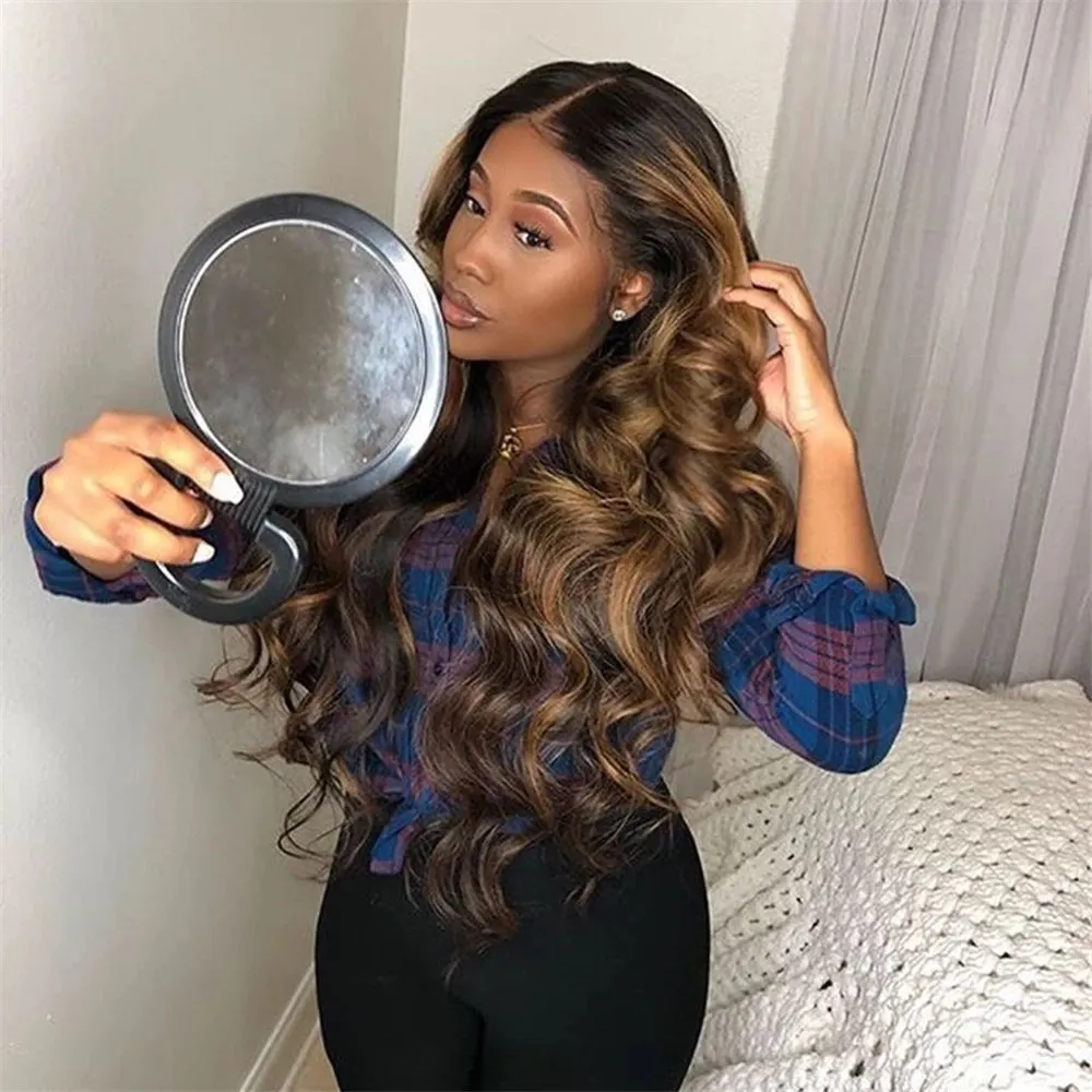 Mode Dark Roots Ombre Kant Front Pruiken Menselijk Haar voor Zwarte Dames Body Wave Uptart Lijmloze Pruik Gratis Scheiding 150% Dichtheid Volledige Natuurlijke Snelle Levering Diva1