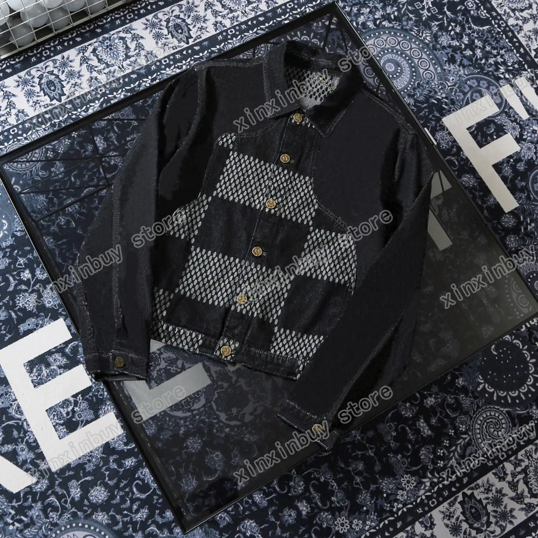 22ss Hommes Femmes Designers Vestes manteau en jean Échiquier Jacquard lettres Revers Cou paris Mode Streetwear noir bleu XS-L