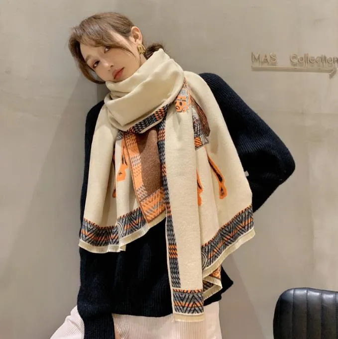 2020 Winter Scarf Women Cashmere Scarf New Fashion Warm Foulard Lady Horse Scarves Color Matching Thick Soft Shawls Wraps