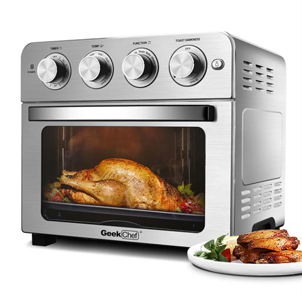 Geek Chef Air Fryer Toaster Oven, 6 Slice 24QT Convection Airfryer Countertop Oven, Roas, Broil, Reheat, Fry Oil-Free, Stainless Steel, Silver,a52