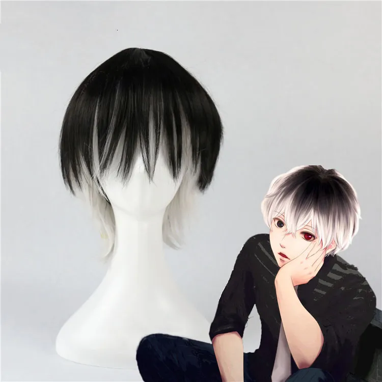 Perruque synthétique courte pour hommes et femmes, perruque Anime Tokyo Ghoul Re Sasaki Haise Ken Kaneki, Costume de Cosplay résistant à la chaleur