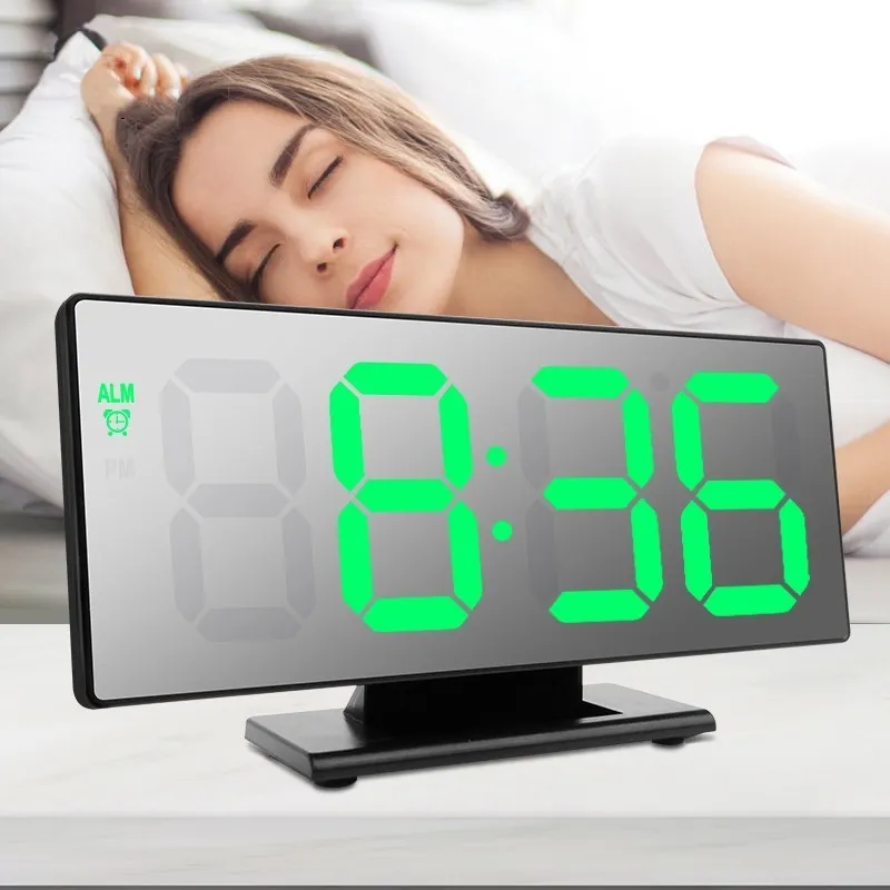 Réveil numérique LED Miroir Horloges électroniques Multifonction Grand écran LCD Horloge de table numérique avec calendrier de température 201120