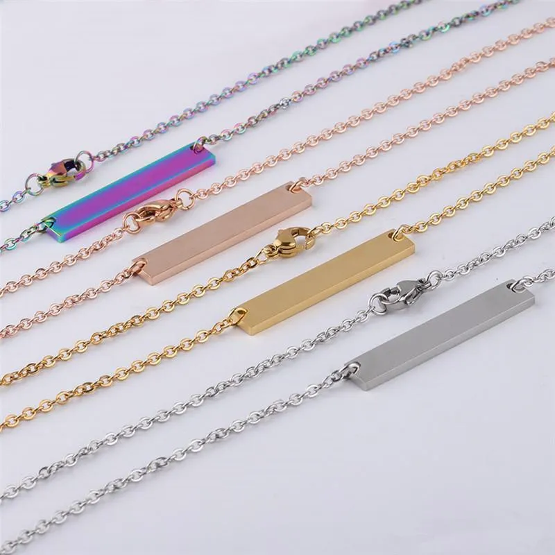 Blank Bar Pendant Necklace Stainless Steel Gold RoseGold Silver Charm Pendants Jewelry For Buyer Own Engraving