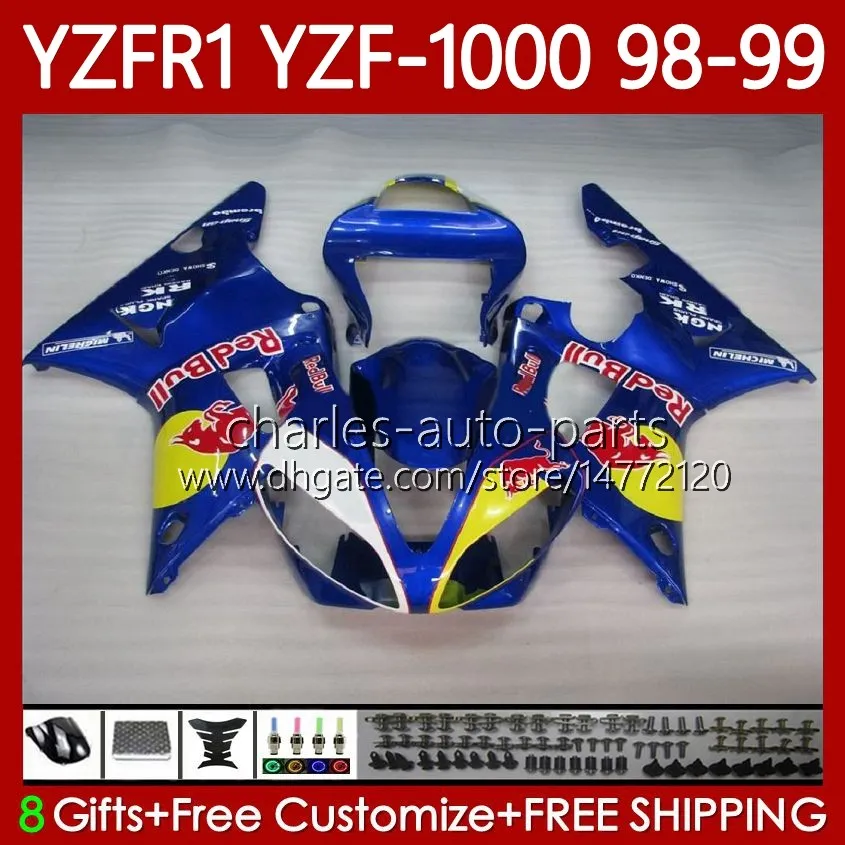 Corpo moto per Yamaha YZF-R1 YZF-1000 YZF R 1 1000 cc 98-01 Bodywork 82No.28 YZF R1 1000CC YZFR1 98 99 00 01 YZF1000 1998 1999 2000 2000 2001 Giallo Giallo Red Kit