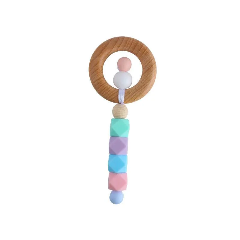 Ny DIY Silikon Baby Teethers Trä Tand Training Kids Teether Tanding Ring Handgjorda Naturliga Infant Trä Ring Teethers