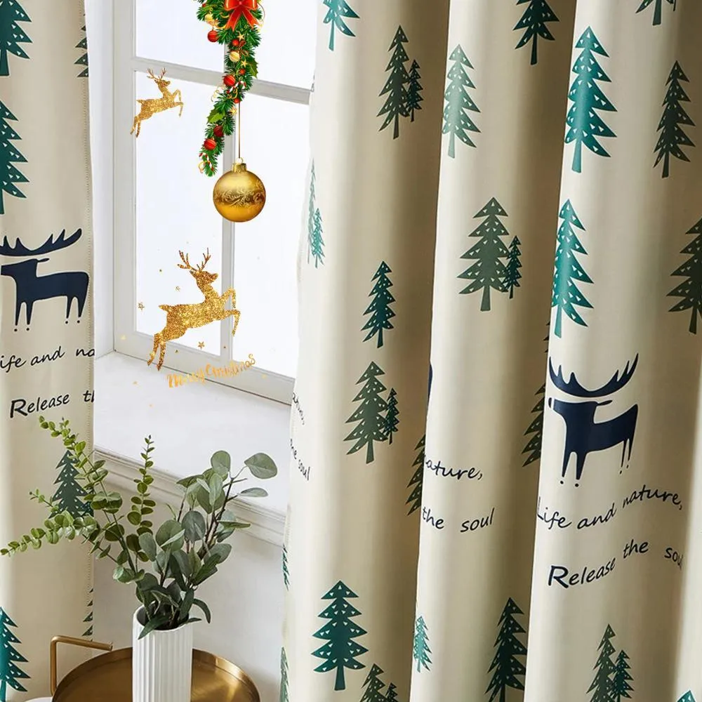 TopFinel Árvore de Natal Dos Desenhos Animados Dos Desenhos Animados Elk Blackout Cortina para sala de estar Quarto Quarto Castelo Castelo Drapes Janela Tratamento Decoração Home LJ201224