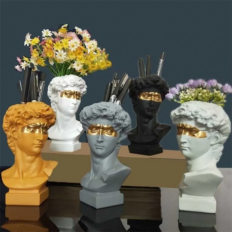 現代の北欧風の創造的な肖像画花瓶ダビデの頭の花花瓶装飾的な装飾品セラミックスハンドホーム花のアートの装飾220210