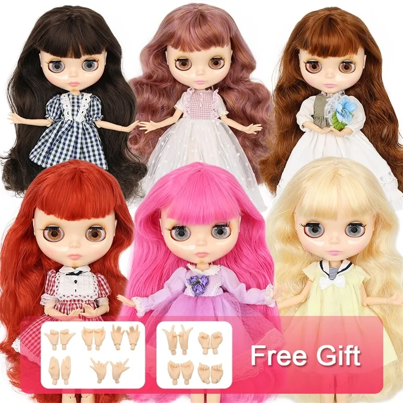 ICY factory Blyth doll Joint body with hands Glossy face with big breast different hair color Natural skin 30cm 1/6 toy gift LJ201031