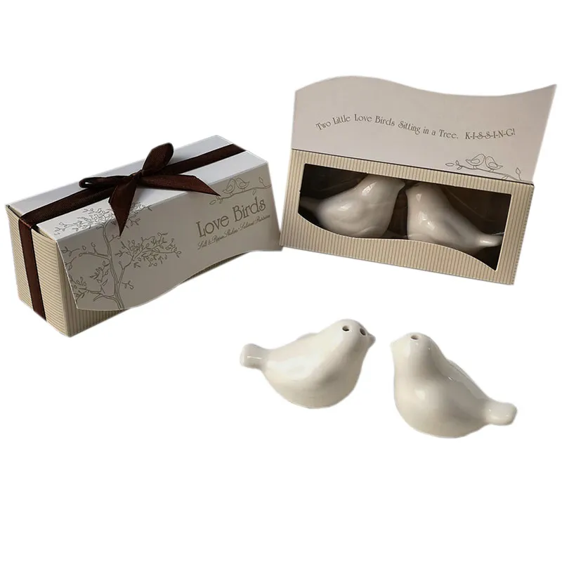 Bruiloft Party Giveaways Ceramic Love Birds Salt and Pepper Shakers Feestelijke Benodigdheden Trouwdeur Geschenken 2pcs / Set Groothandel