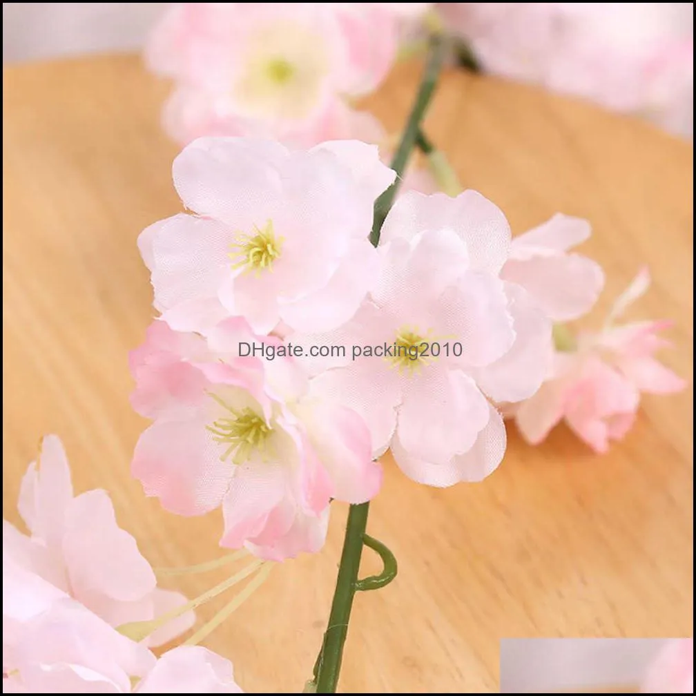 4pc/set 180cm Sakura Cherry Blossom Vine Lvy Wedding Arch Decoration Layout Home Party Rattan Wall Hanging Garland Wreath 220110