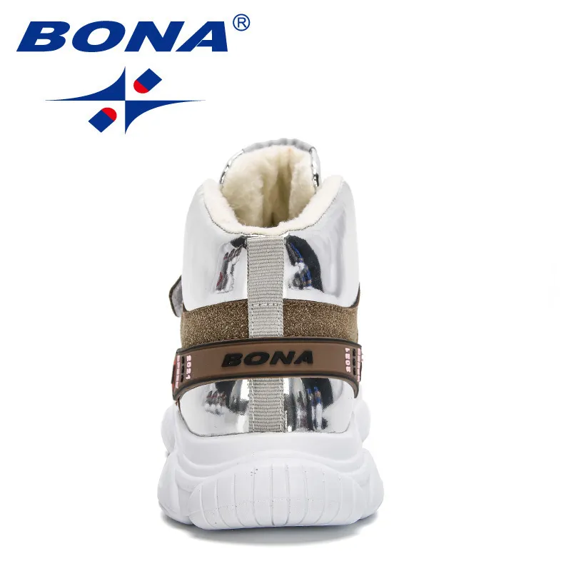 BONA 2020新着イギリス風合成レザー足首スノーブーツ男の子女の子冬の靴ぬいぐるみ暖かい高いトップフットウェアLJ200911