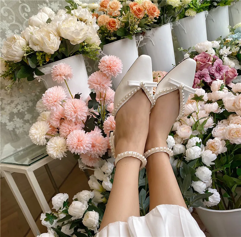 Brianna | Ivory Ankle Strap Wedding Shoes - Rainbow Club